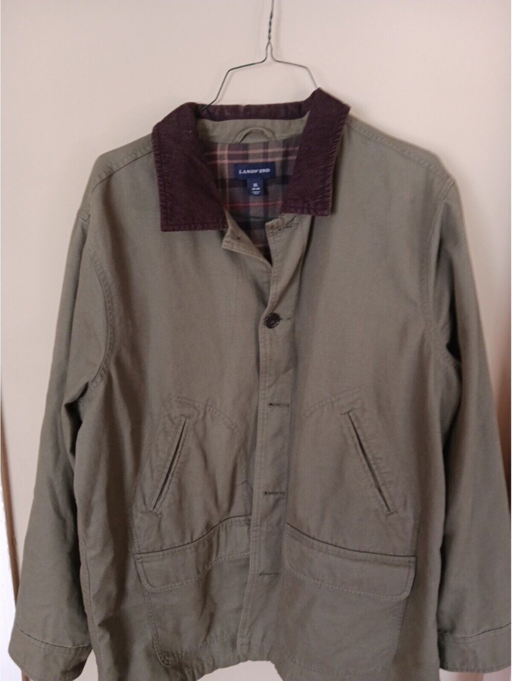 Lands End Men and  XL  Green  Jacket Lined Plaid  Insulation